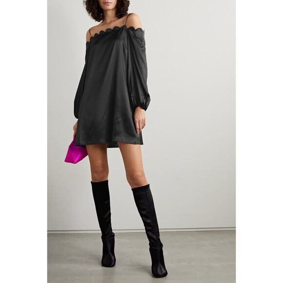 BERNADETTE Michelle Off-the-shoulder Scalloped Stretch-silk Satin Mini Dress 42 - Picture 1 of 12